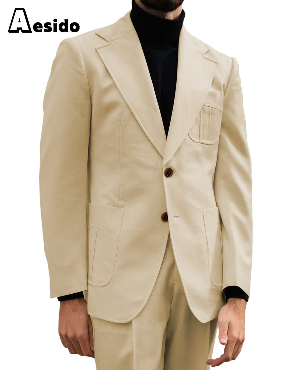 aesido 2 Piece Notch Lapel Leisure Suit For Men