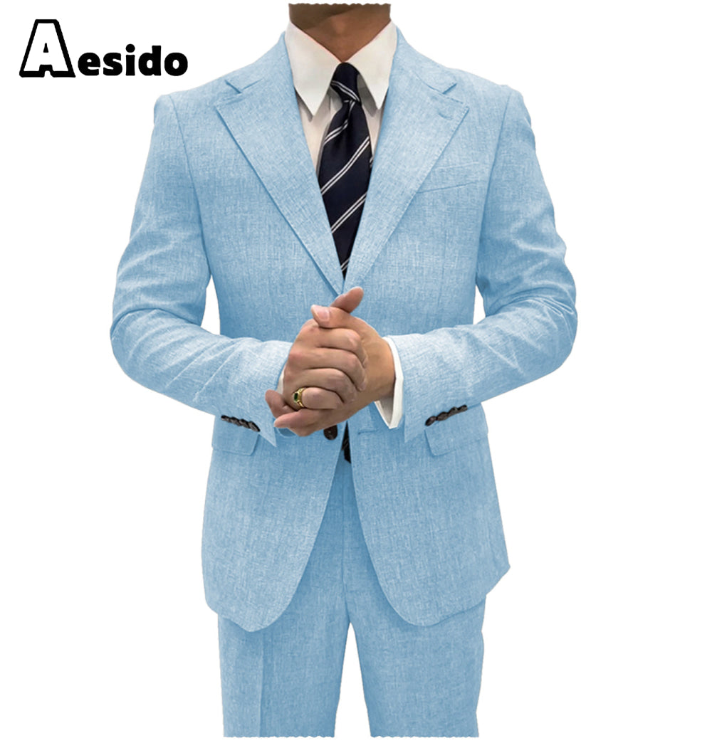 aesido 2 Pieces Single Button Notch Lapel Men Suit (Blazer+Pants)