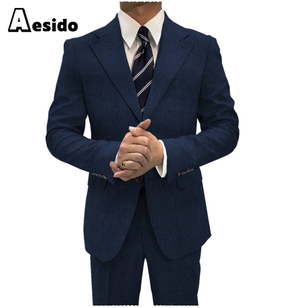 aesido 2 Pieces Single Button Notch Lapel Men Suit (Blazer+Pants)