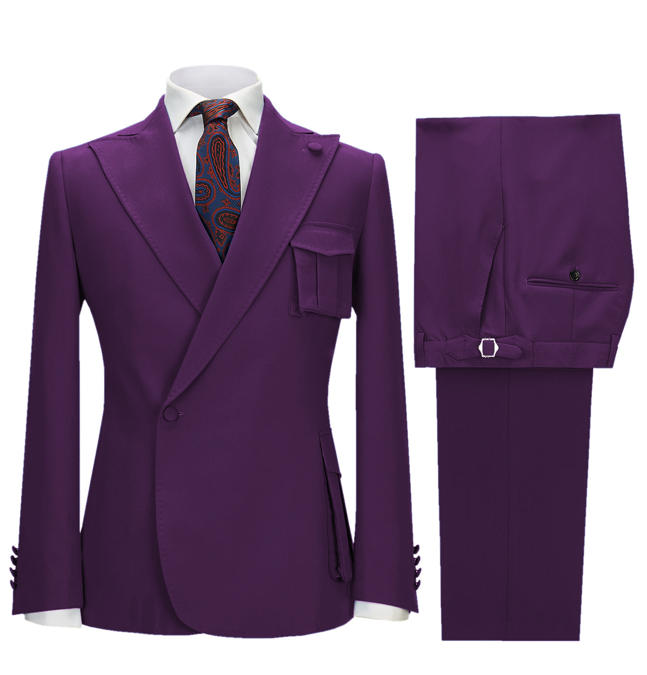 aesido 2 Pieces Single Button Peak Lapel Men Suit (Blazer+Pants）