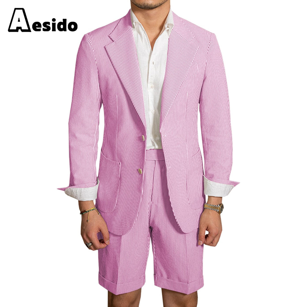 aesido 2024 New Summer Notch Lapel Fashion Men's Suits (Blazer+Pants)