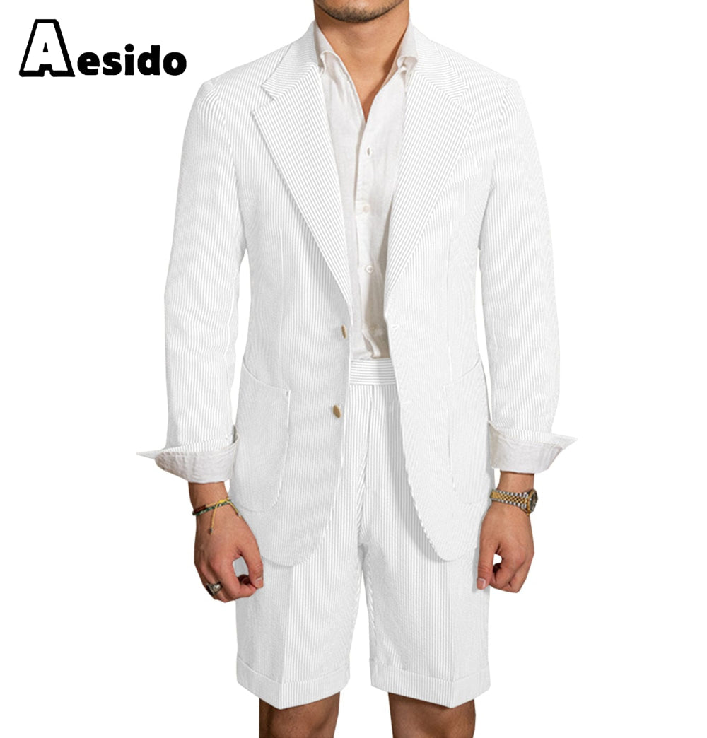 aesido 2024 New Summer Notch Lapel Fashion Men's Suits (Blazer+Pants)