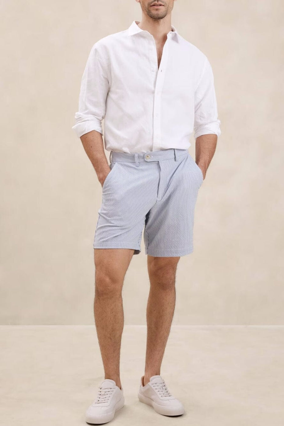 aesido 2024 New Summer Seersucker Casual Men's Suit (Blazer+Shorts)