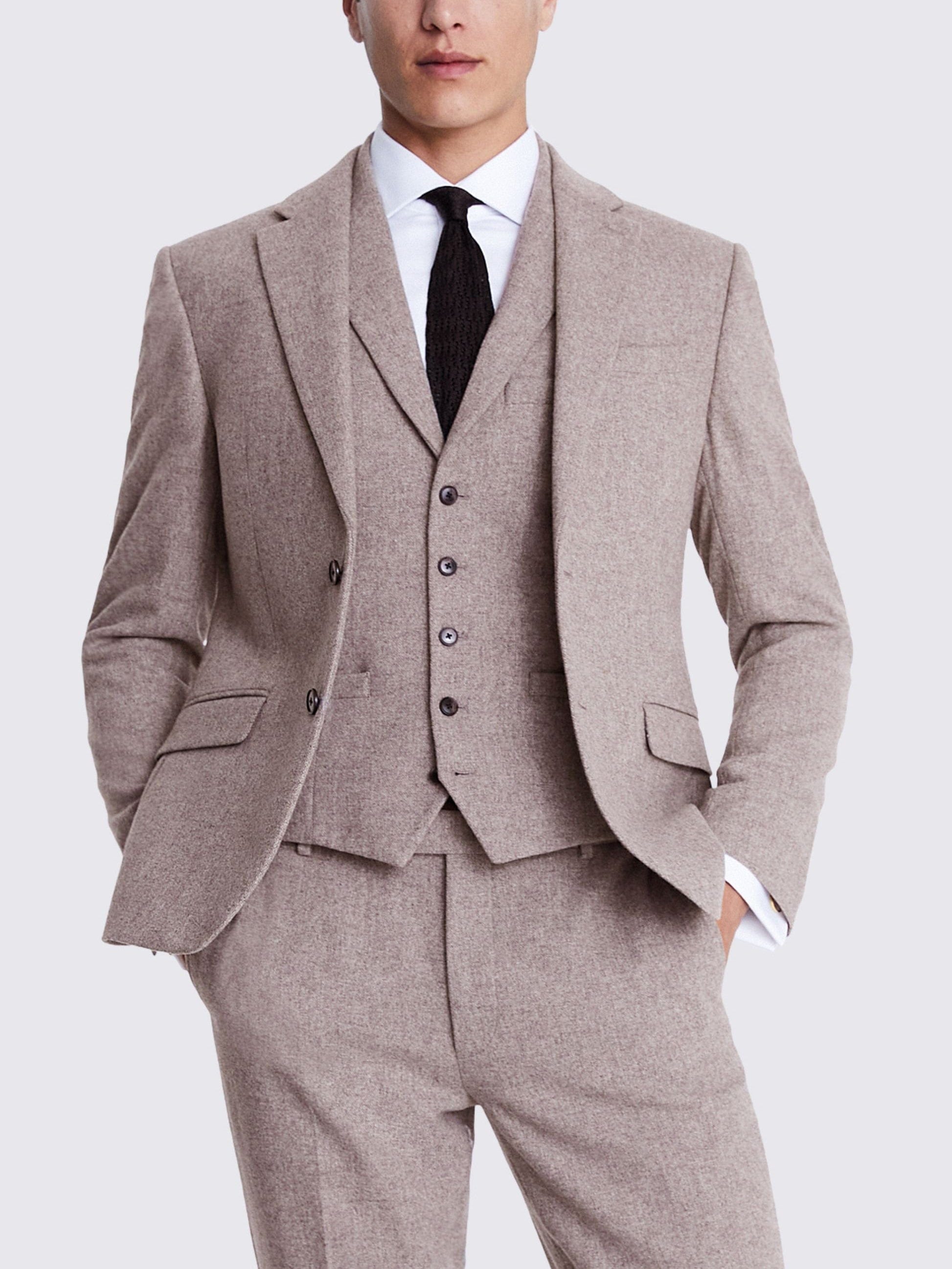 aesido 3 Piece Business Casual Double Button Notch Lapel Tweed Men Suit (Blazer+Vest+Pants)