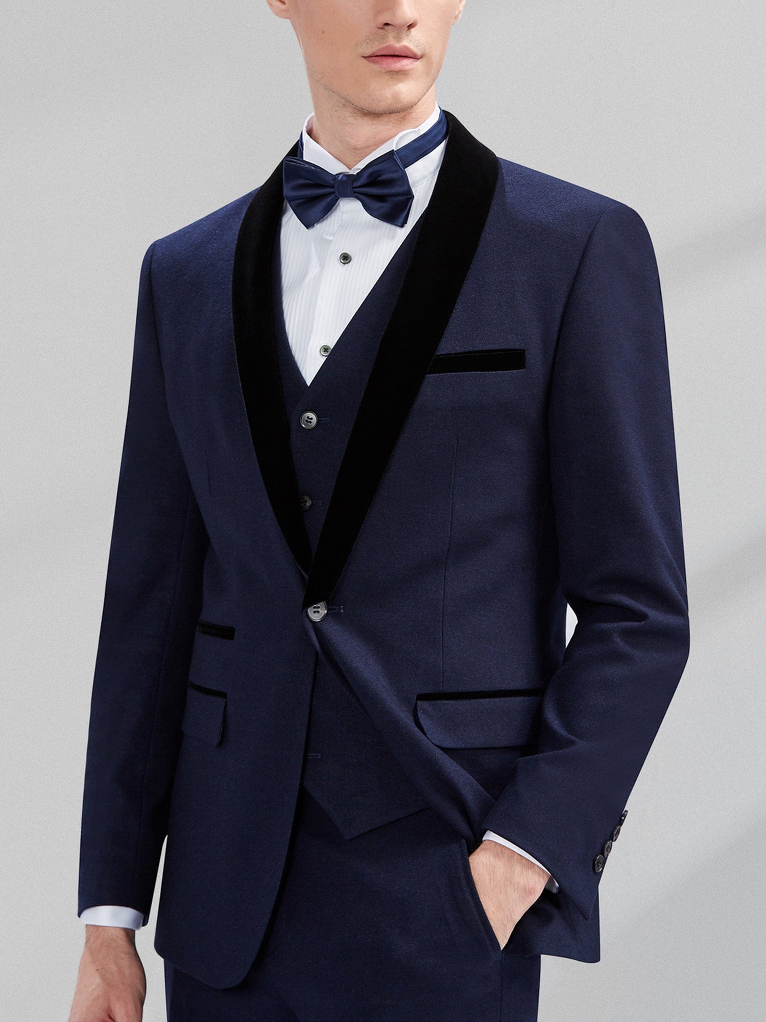 aesido 3 Piece Navy Tuxedo Single Buttons Shawl Lapel Men's Suit For Wedding (Blazer+Vest+Pants)