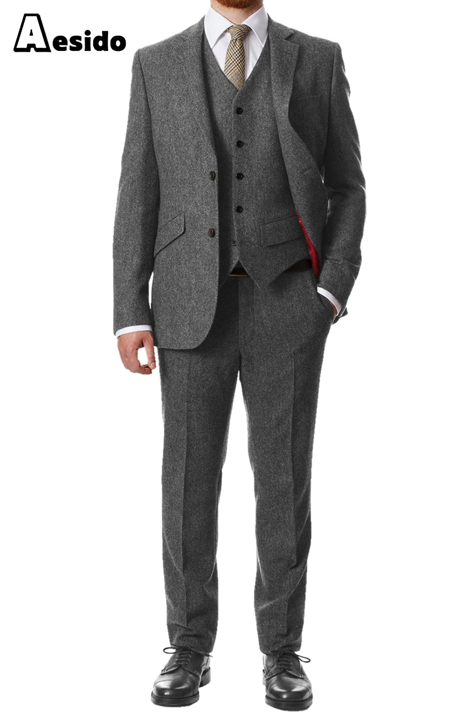 aesido 3 Piece Notch Lapel Men's Suit（Blazer+Vest+Pants）