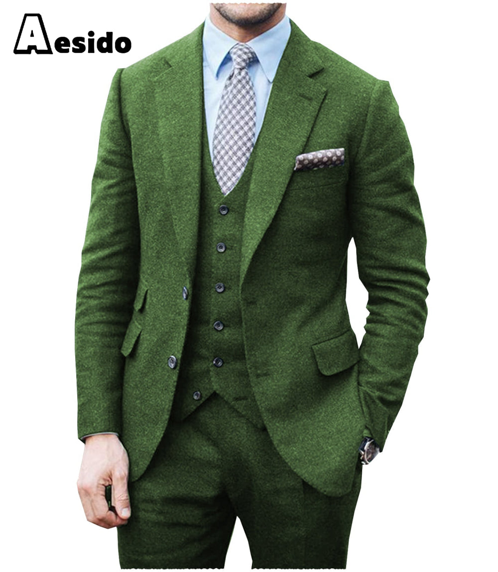 aesido 3 Pieces Business Mens Suit For Wedding (Blazer+vest+Pants)