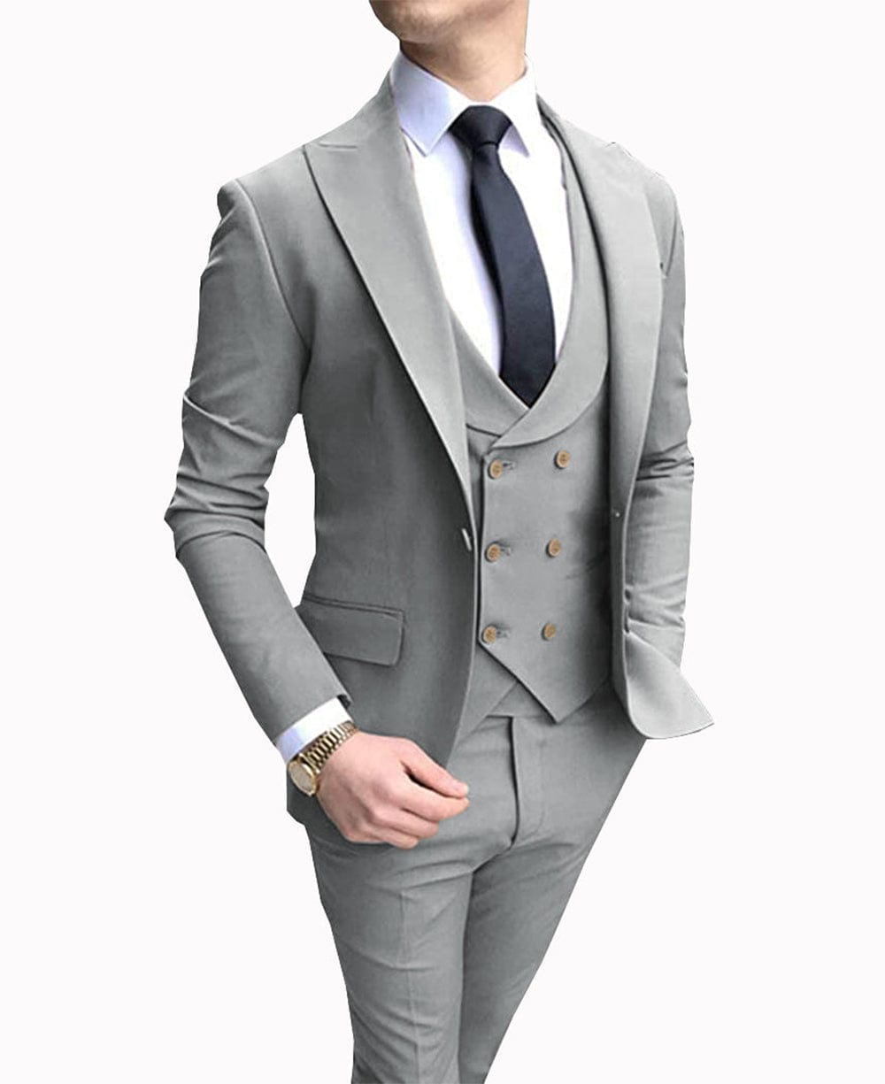 aesido 3 Pieces Business Mens Suit Regular Fit Peak Lapel Flat Blazer For Wedding (Blazer+vest+Pants)