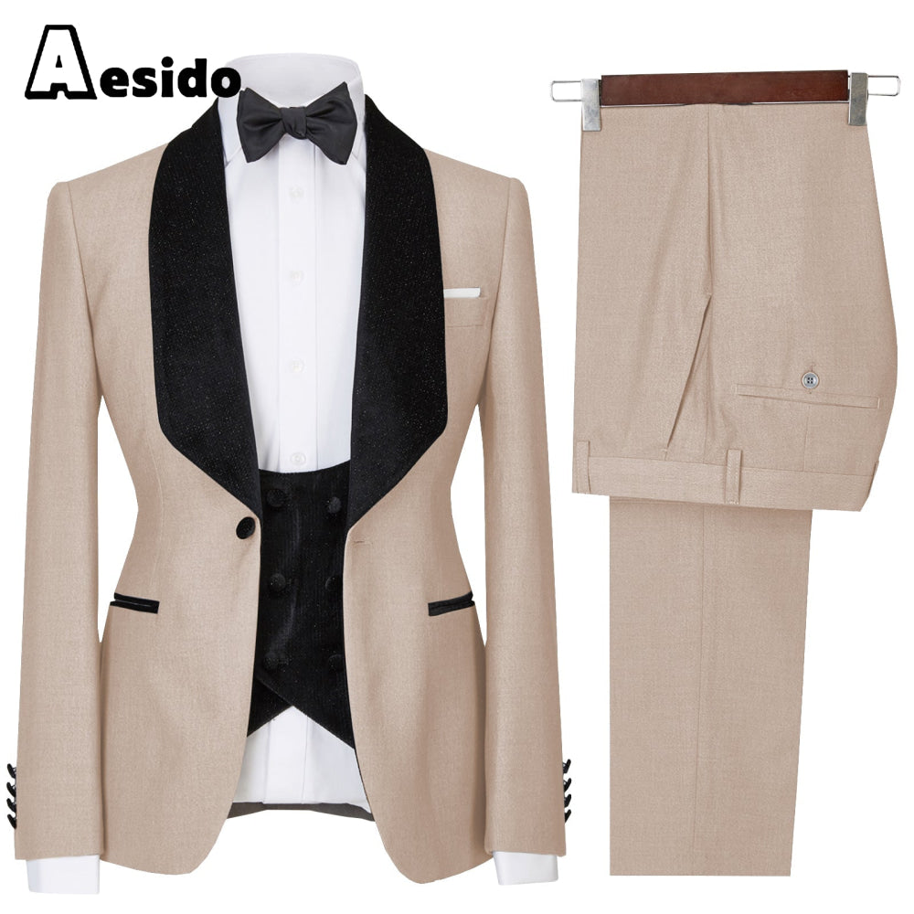 aesido 3 Pieces Mens Flat Suit Dress (Blazer+Vest+Pants)