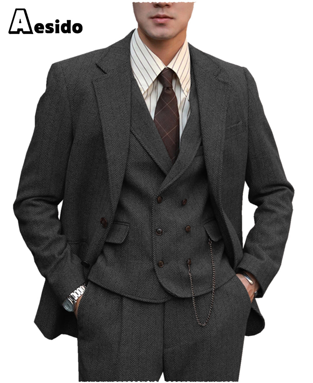 aesido 3 Pieces Notch Lapel Men Suit（Blazer+Vest+Pants）