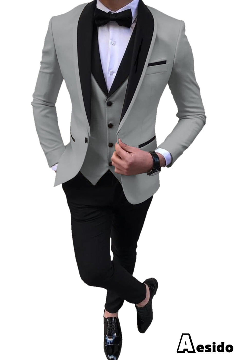 aesido 3 Pieces Slim Fit Single Buttons Men's Suit（Blazer+Vest+Pants）