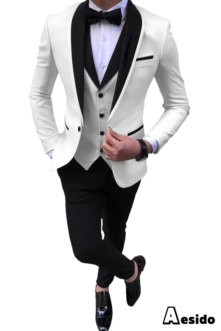 aesido 3 Pieces Slim Fit Single Buttons Men's Suit（Blazer+Vest+Pants）