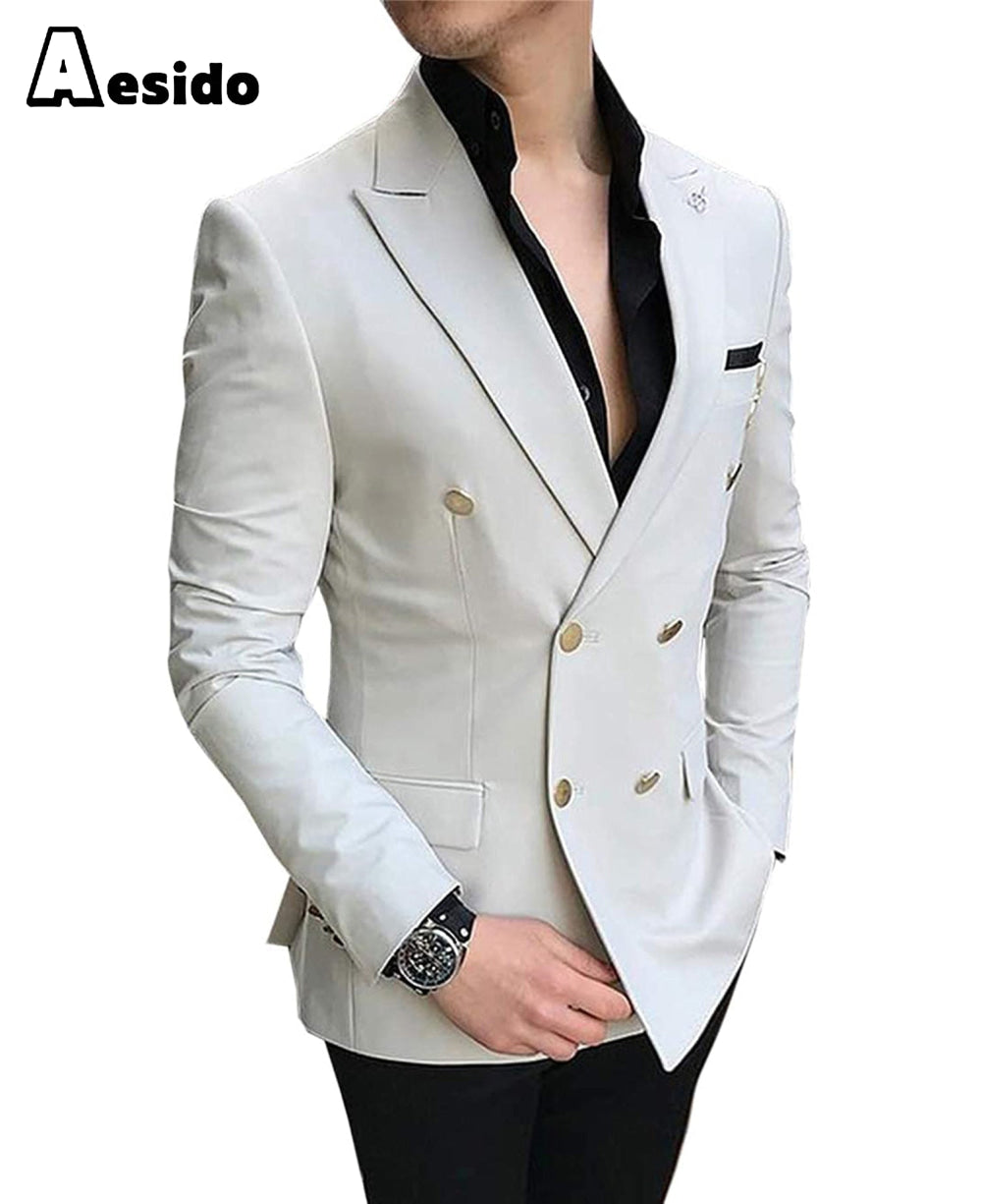 aesido Business Men's Slim Fit Notched Lapel Flat Blazer