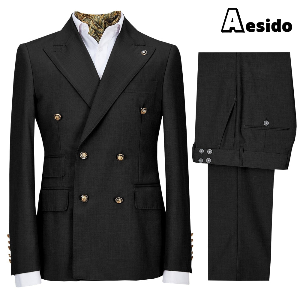 aesido Casual Men's Suit Slim Fit Double Breasted 2 Piece (Blazer+Pants)