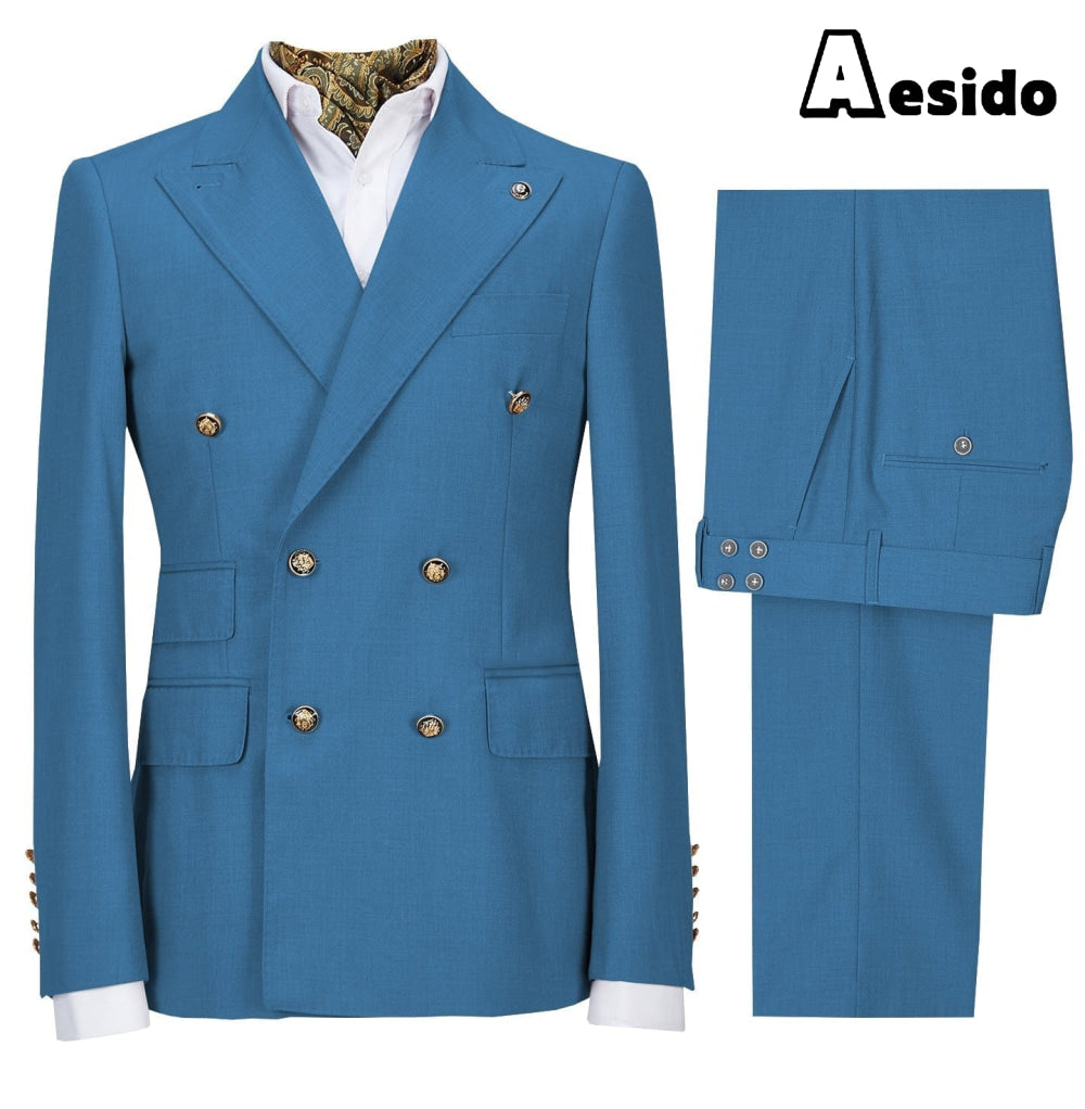 aesido Casual Men's Suit Slim Fit Double Breasted 2 Piece (Blazer+Pants)