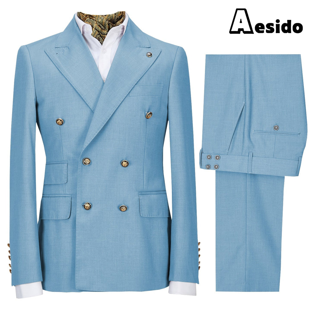 aesido Casual Men's Suit Slim Fit Double Breasted 2 Piece (Blazer+Pants)