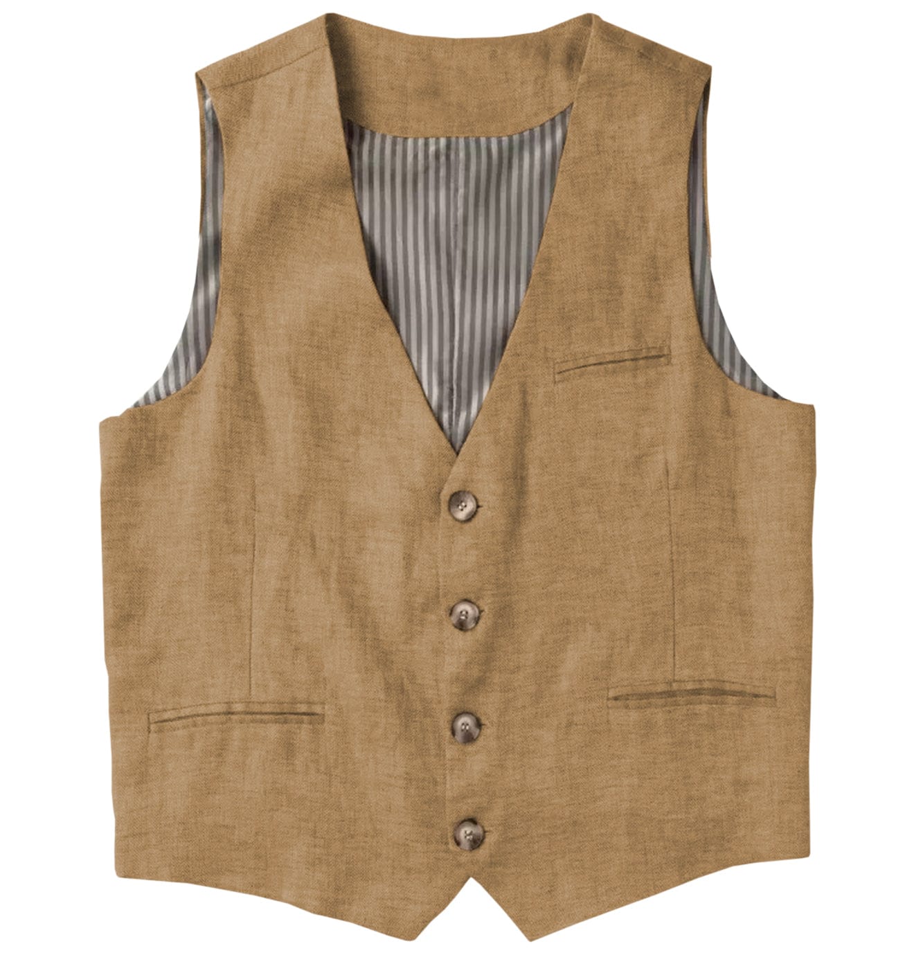 aesido Casual Single Breasted V Neck Linen Mens Vest