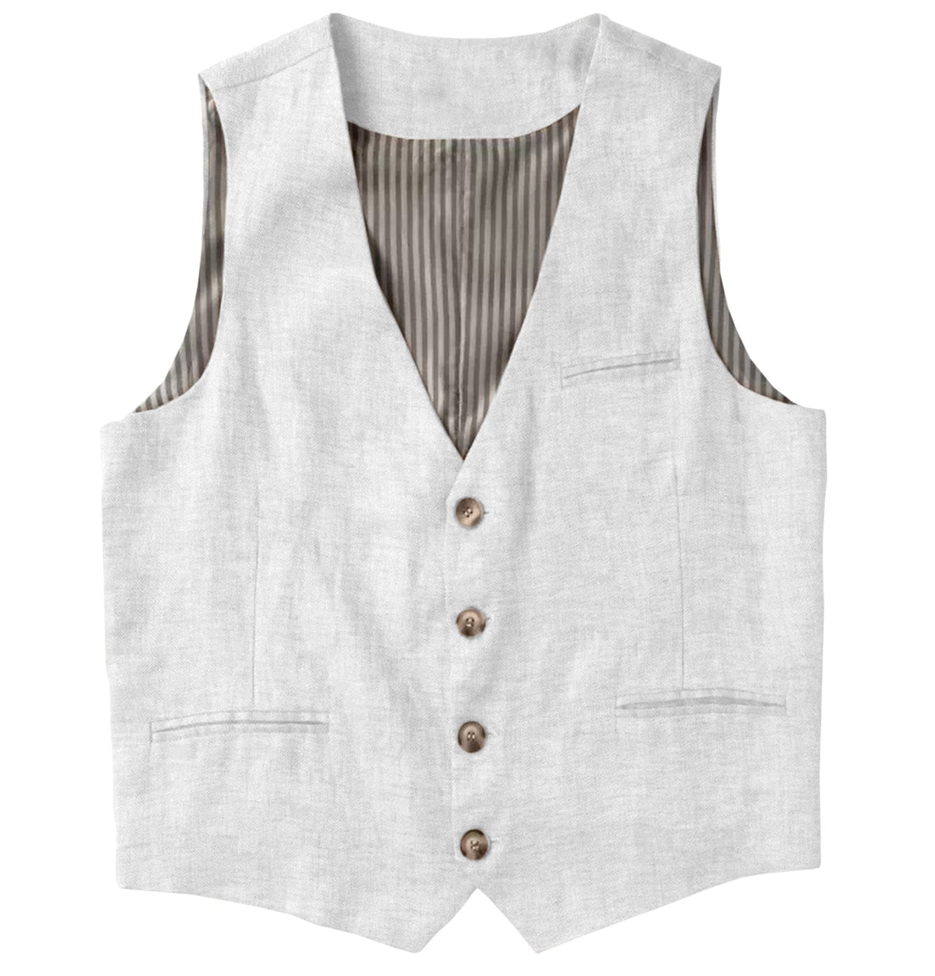 aesido Casual Single Breasted V Neck Linen Mens Vest