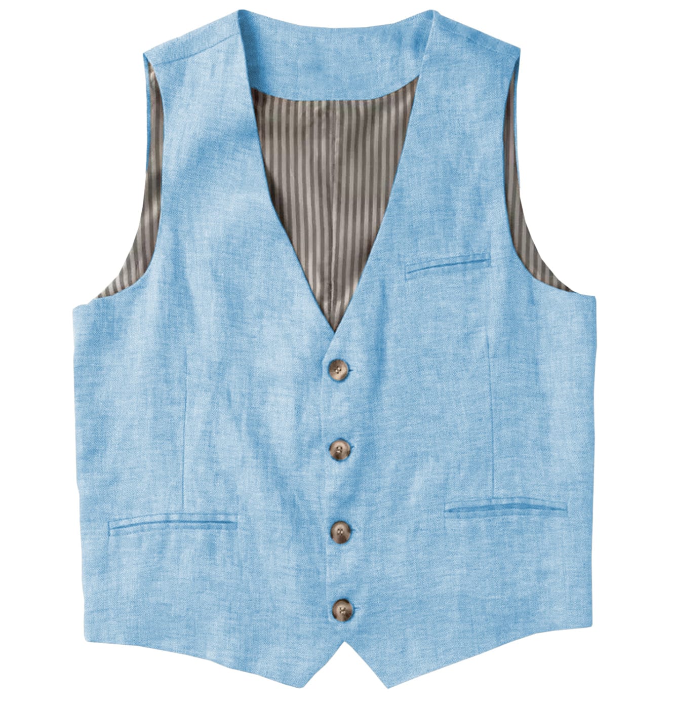 aesido Casual Single Breasted V Neck Linen Mens Vest