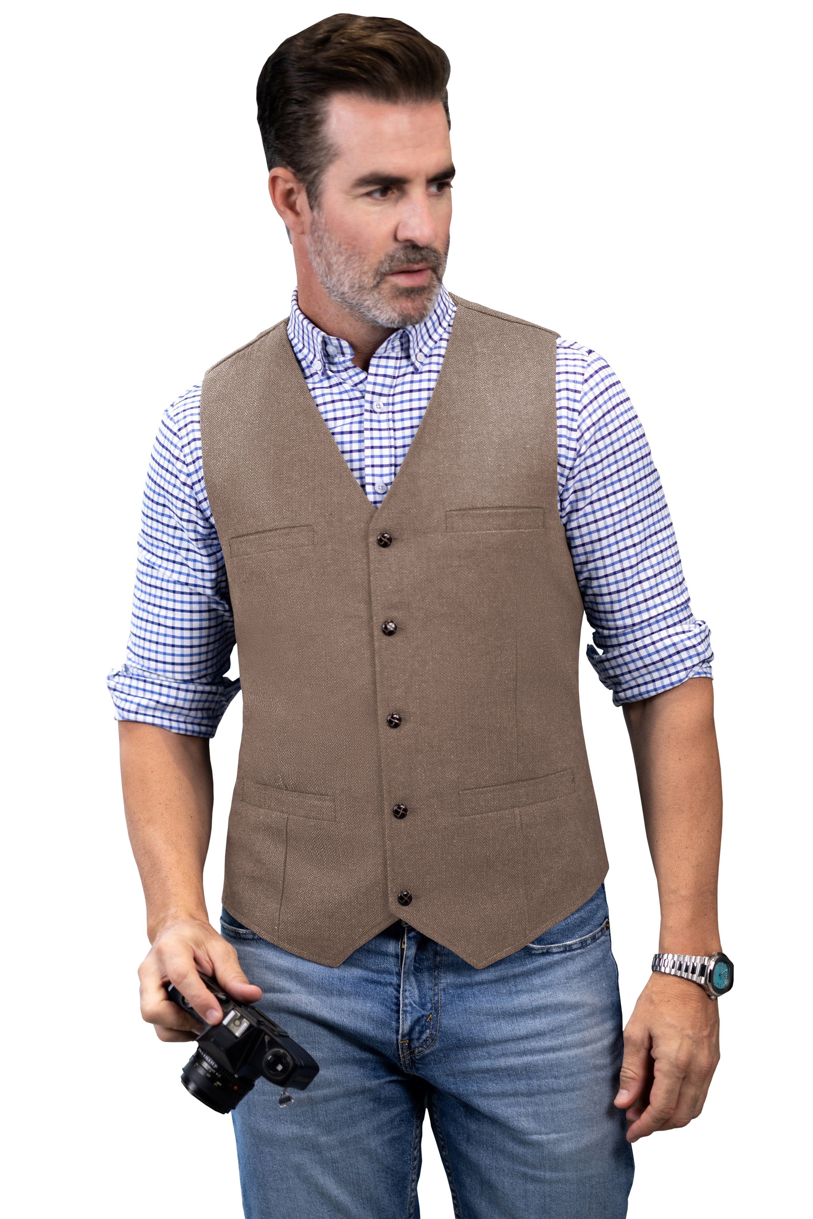 aesido Casual Single Breasted V Neck Mens Vest