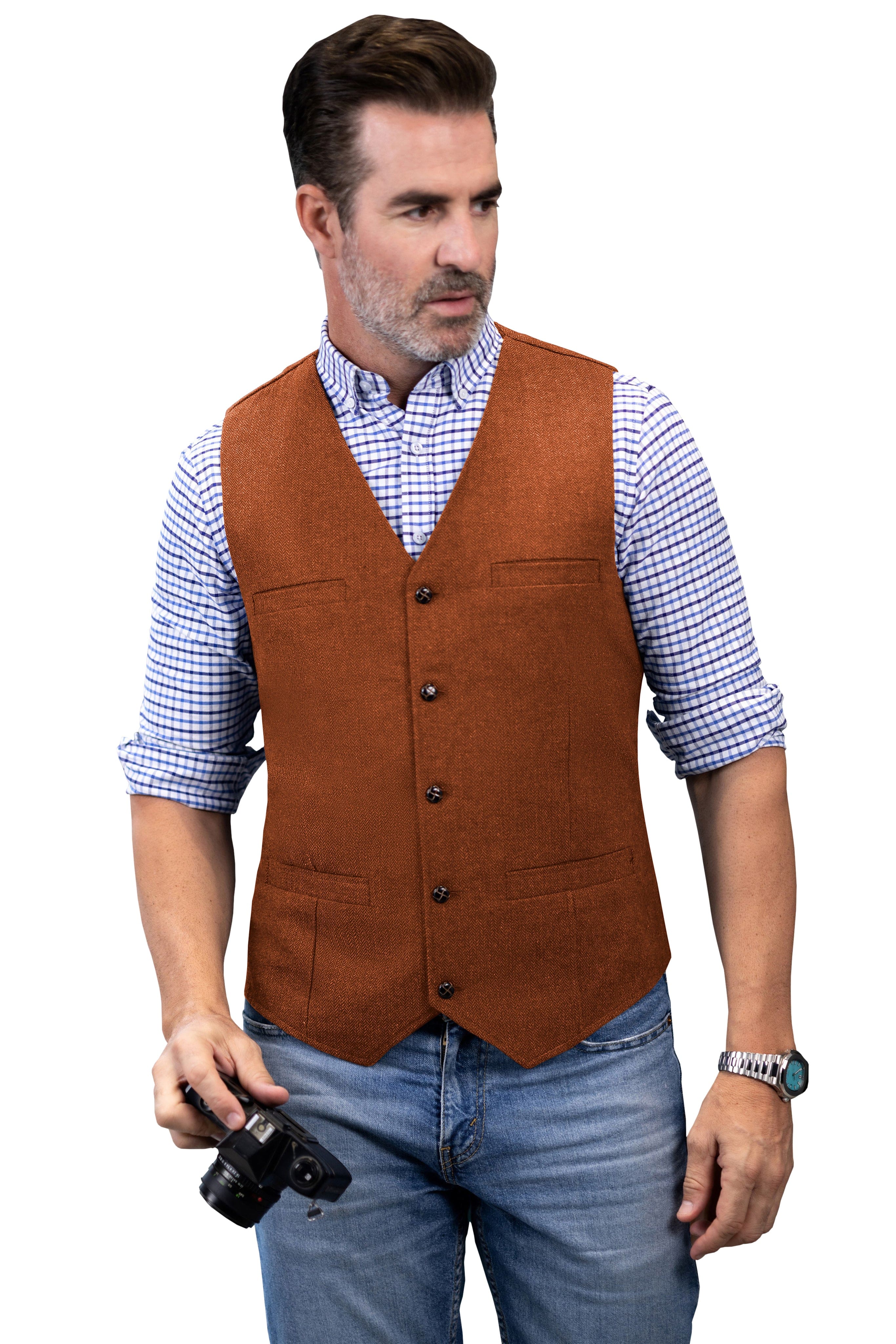 aesido Casual Single Breasted V Neck Mens Vest