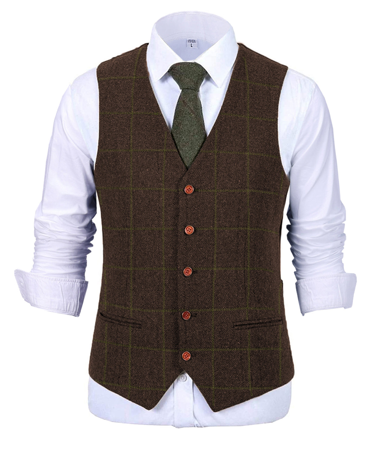 aesido Classic Men's Suit Vest Plaid Tweed V Neck Waistcoat