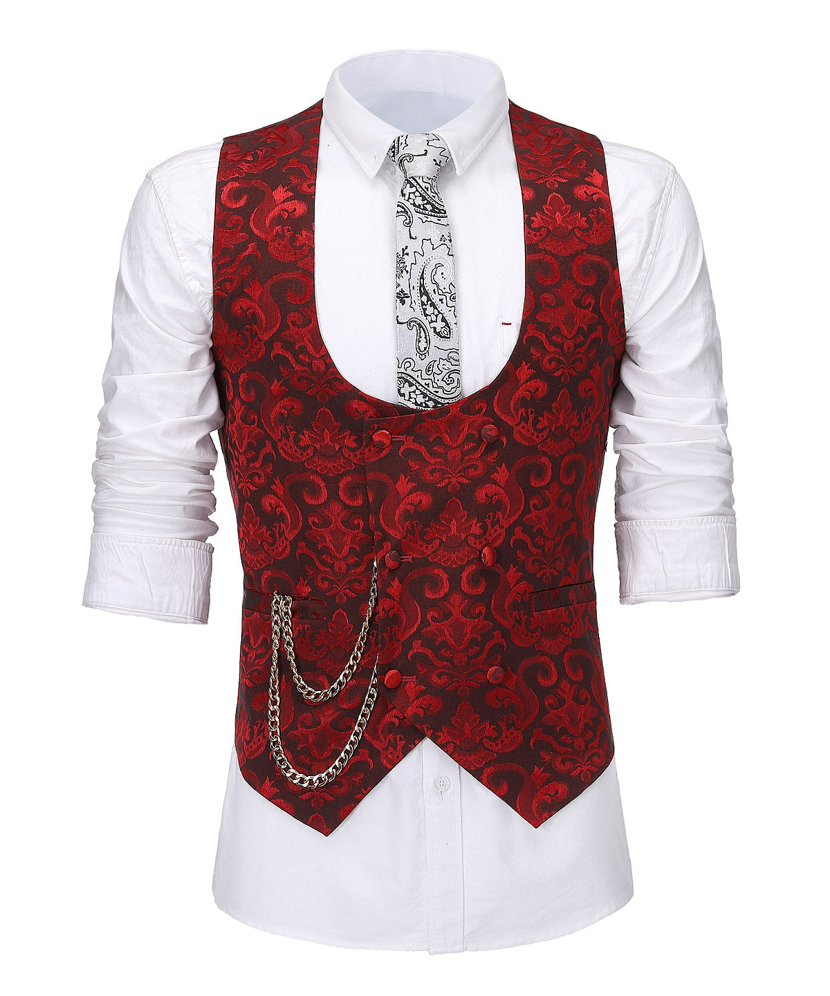 Aesido Double Breasted Patterned U Neck Waistcoat