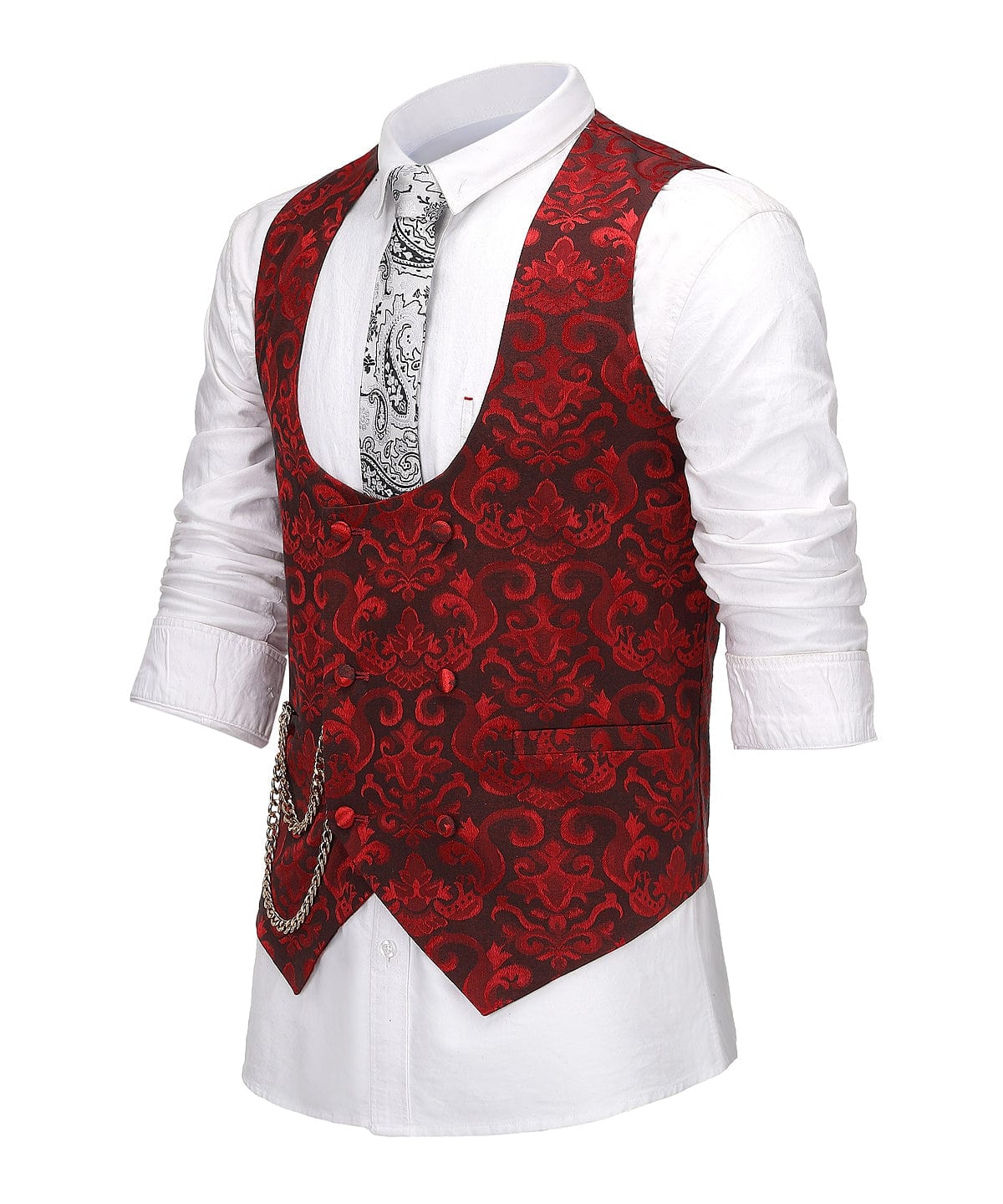 Aesido Double Breasted Patterned U Neck Waistcoat