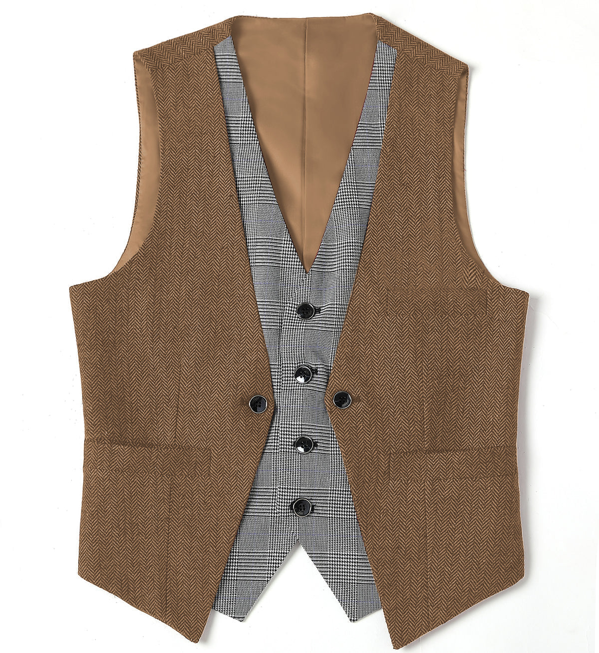 aesido Double Collar Herringbone V Neck Waistcoat