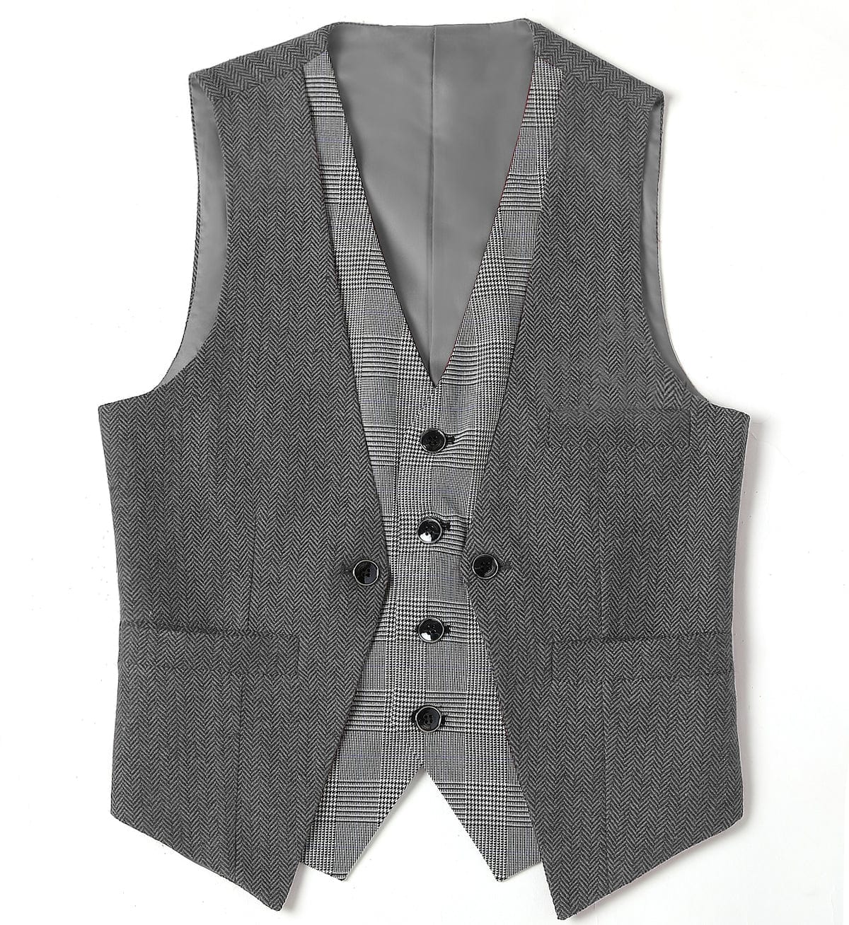 aesido Double Collar Herringbone V Neck Waistcoat