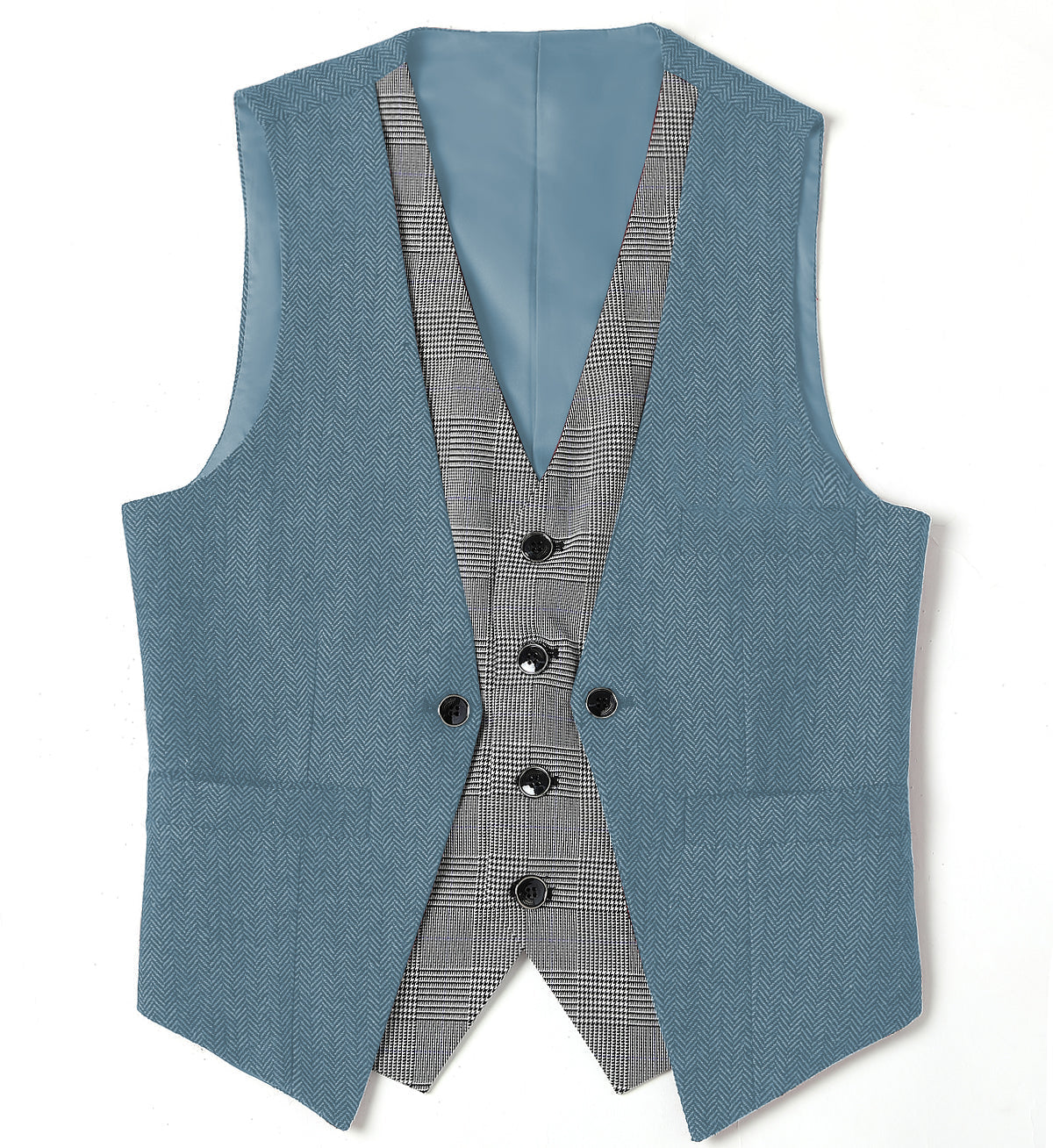 aesido Double Collar Herringbone V Neck Waistcoat