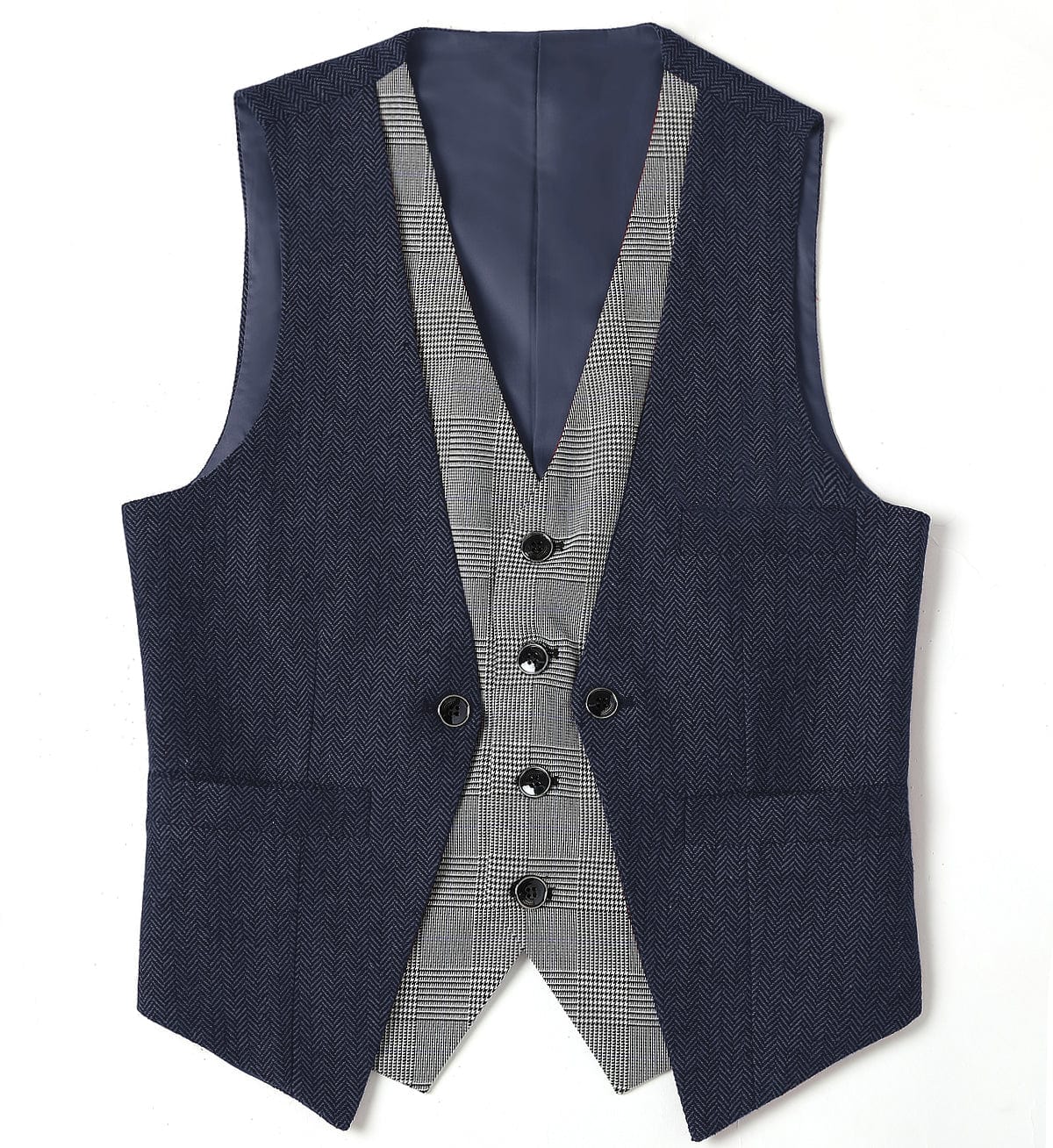 aesido Double Collar Herringbone V Neck Waistcoat