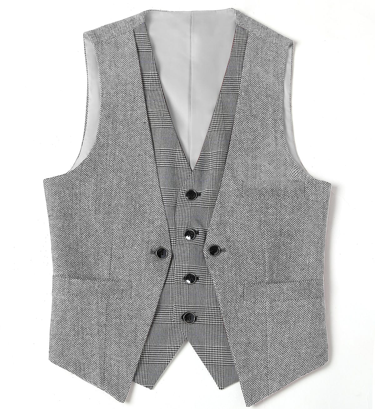 aesido Double Collar Herringbone V Neck Waistcoat