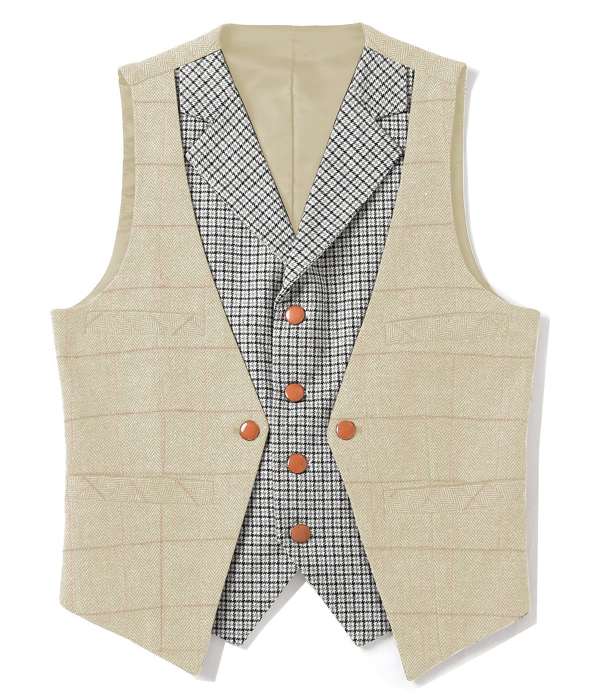 aesido Double Collar Plaid Notch Lapel Waistcoat