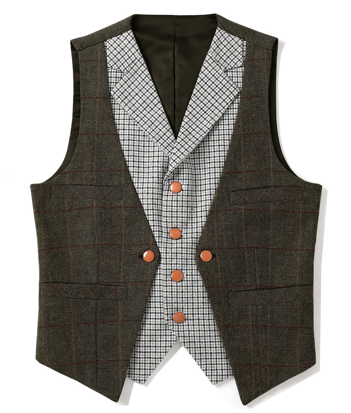 aesido Double Collar Plaid Notch Lapel Waistcoat