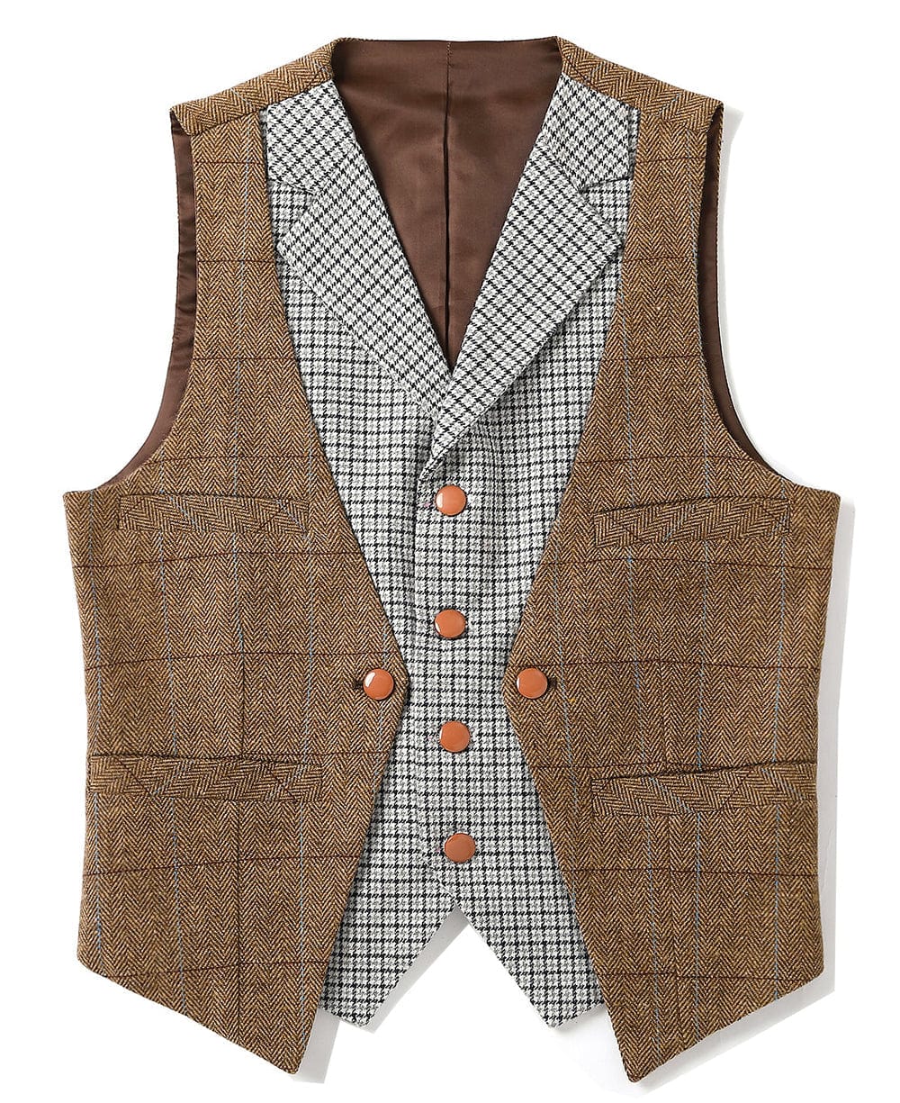 aesido Double Collar Plaid Notch Lapel Waistcoat