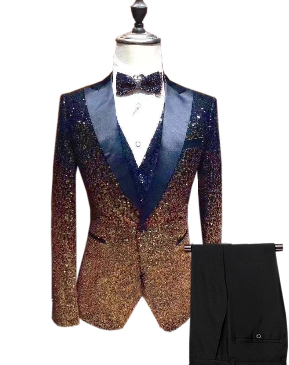 aesido Fashion Gradient Sequined Tuxedo Peak lapel Men's Suit (Blazer + Vest + Pants)