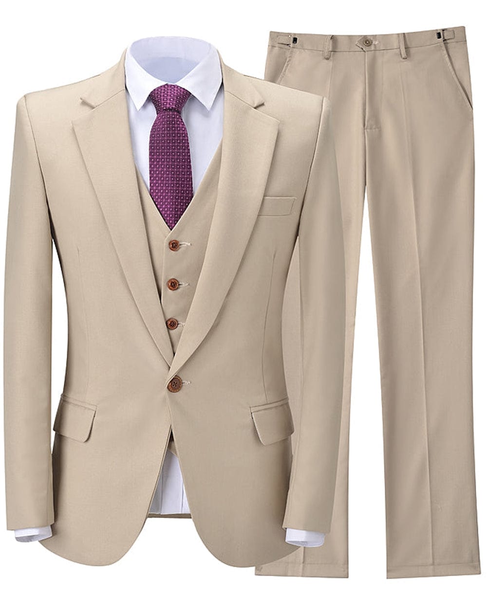 Aesido Flat Notch Lapel 3 Pieces Mens Suit (Blazer+vest+Pants)