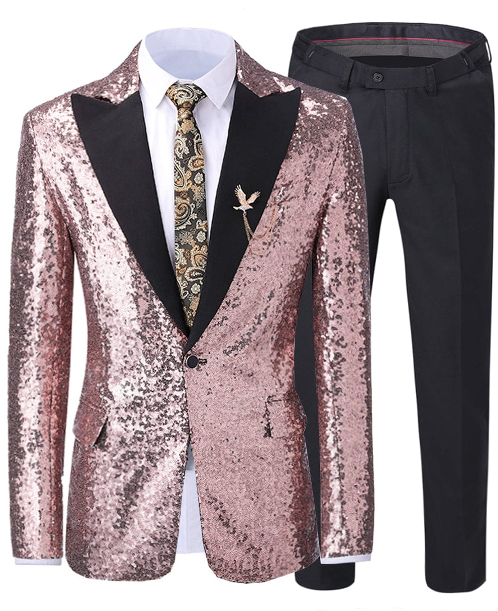 aesido Formal 2 Pieces Mens Suit Sequins Peak Lapel Tuxedos (Blazer+Pants)