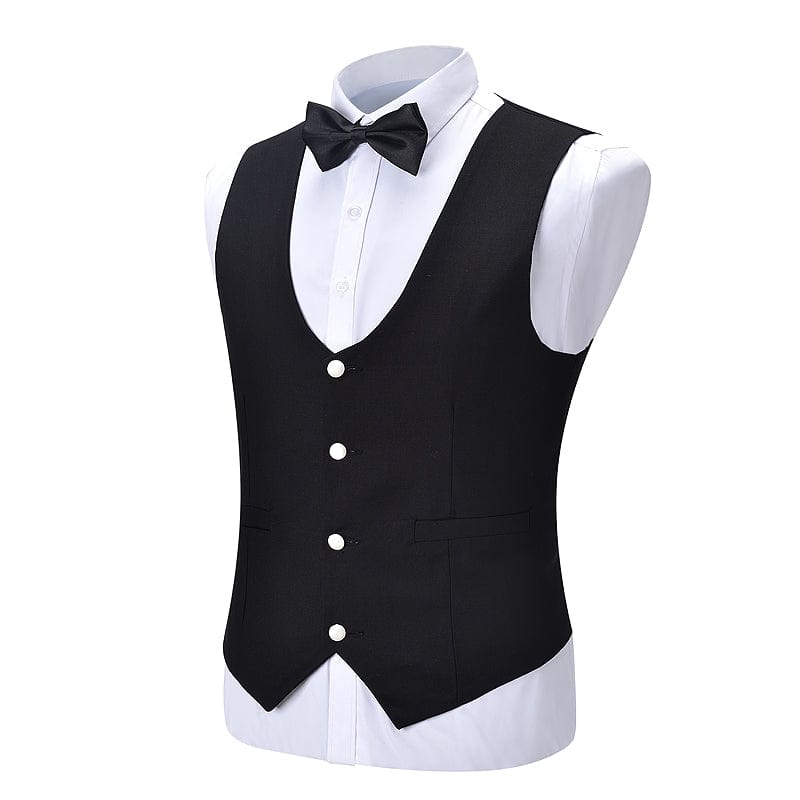 aesido Formal Men's Suit Vest Flat U Neck Waistcoat