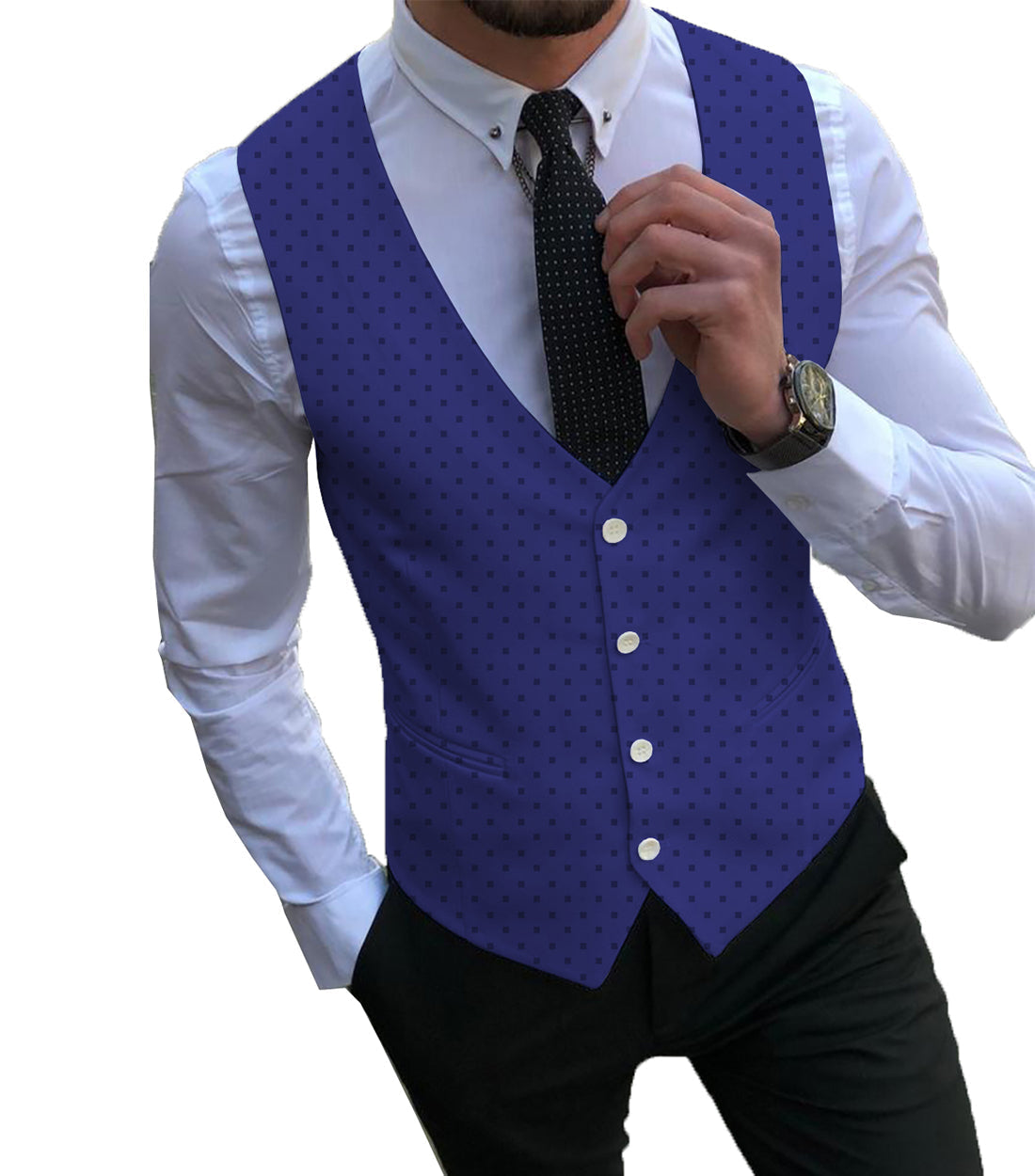 aesido Formal Men's Suit Vest Printed V Lapel Waistcoat