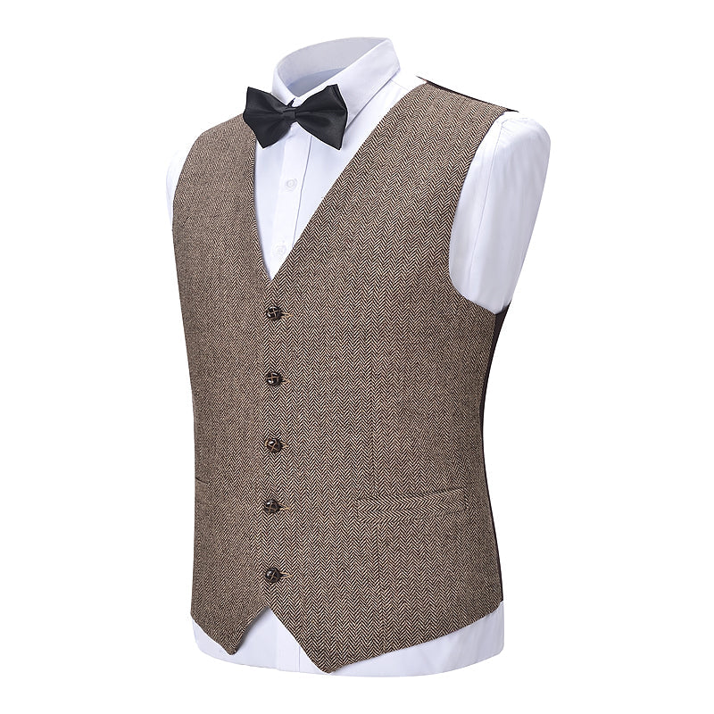 aesido Formal Men's Suit Vest Slim Fit Herringbone V Neck Waistcoat