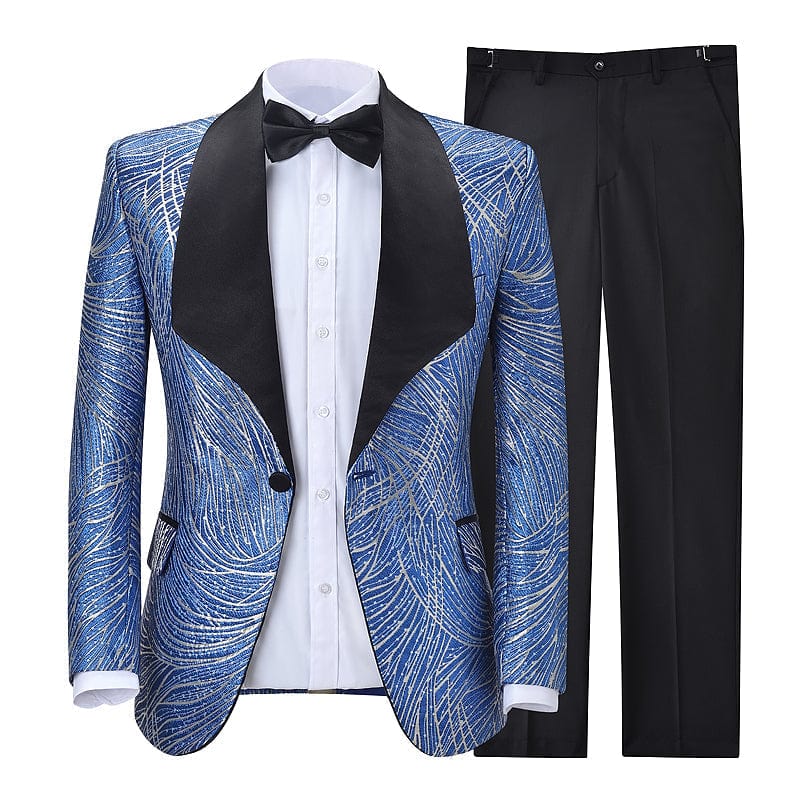 aesido Formal Patterned Shawl Lapel Tuxedos 2 Pieces Mens Suit (Blazer+Pants)