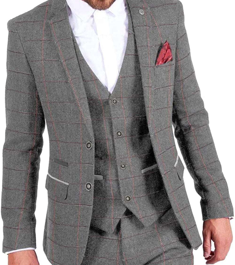 aesido Formal Plaid 3 Pieces Mens Suit Tuxedos (Blazer+vest+Pants)