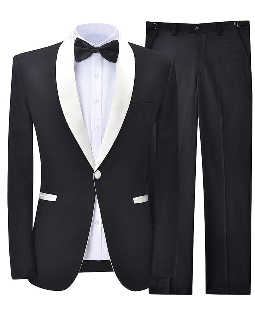 aesido Formal Shawl Lapel 2 Pieces Mens Suit Solid Tuxedos (Blazer+Pants)