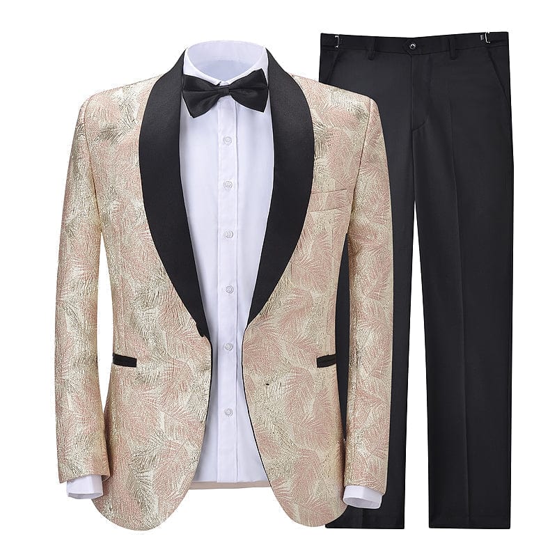 aesido Formal Shawl Lapel Tuxedos Patterned 2 Pieces Mens Suit  (Blazer+Pants)