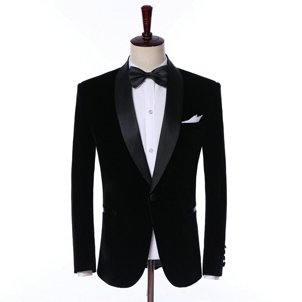 aesido Formal Shawl Lapel Tuxedos Velveteen 2 Pieces Mens Suit (Blazer+Pants)