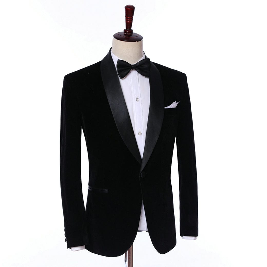 aesido Formal Shawl Lapel Tuxedos Velveteen 2 Pieces Mens Suit (Blazer+Pants)