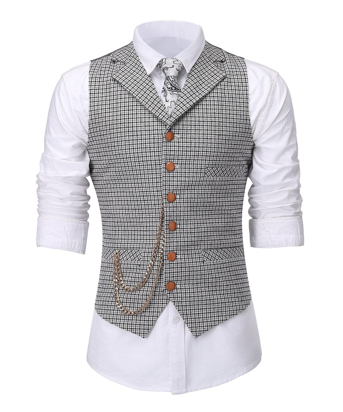 aesido Formal Vintage Houndstooth Notch Lapel Waistcoat