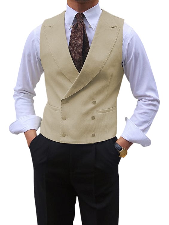 aesido Leisure Double Breasted Peak Lapel Men Waistcoat